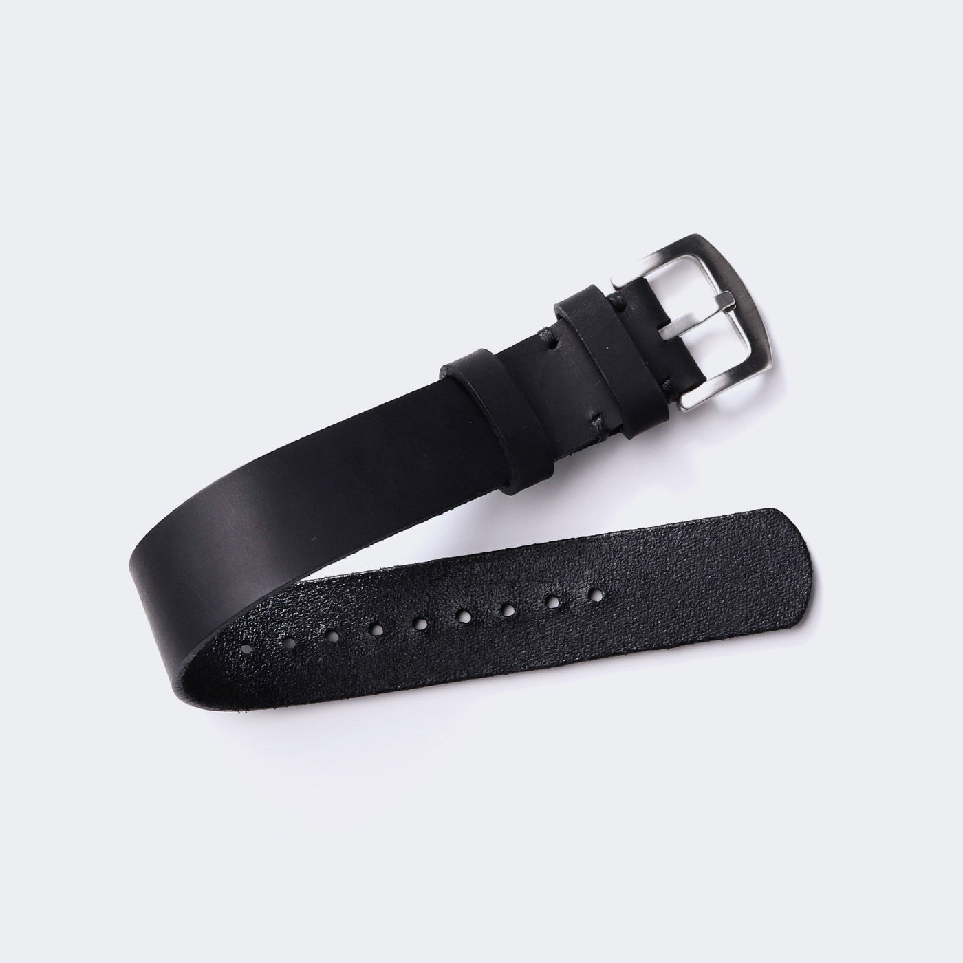 Military Style Leather Watch Strap - Black