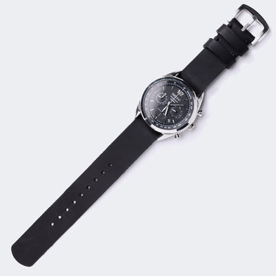 Military Style Leather Watch Strap - Black