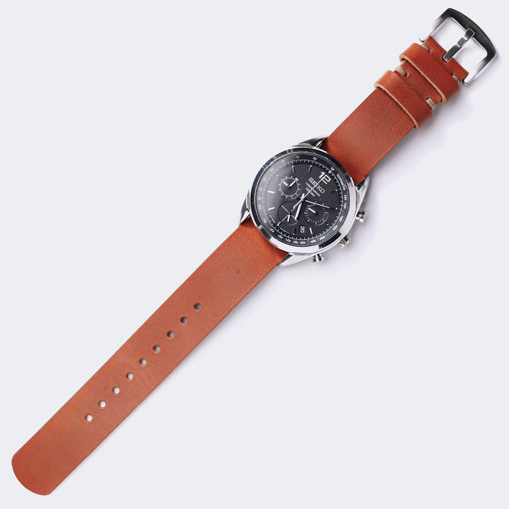 Military Style Leather Watch Strap - Cognac