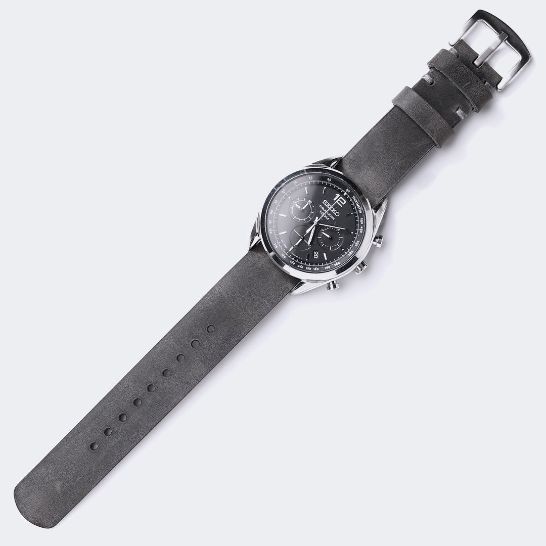 Military Style Leather Watch Strap - Antique Gray