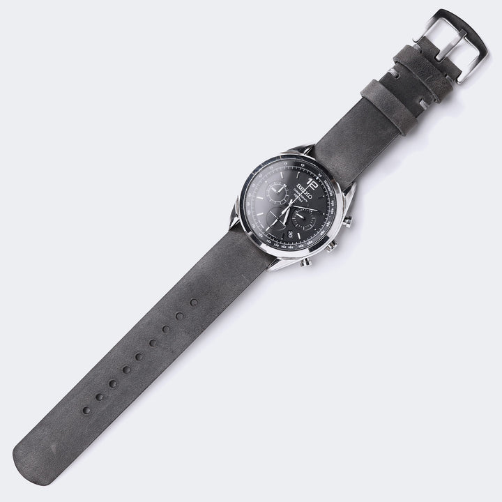 Military Style Leather Watch Strap - Antique Gray