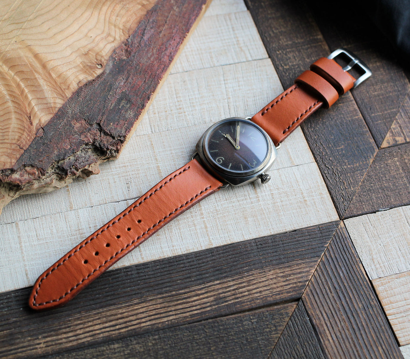 Custom Made Leather Watch Strap - Cognac