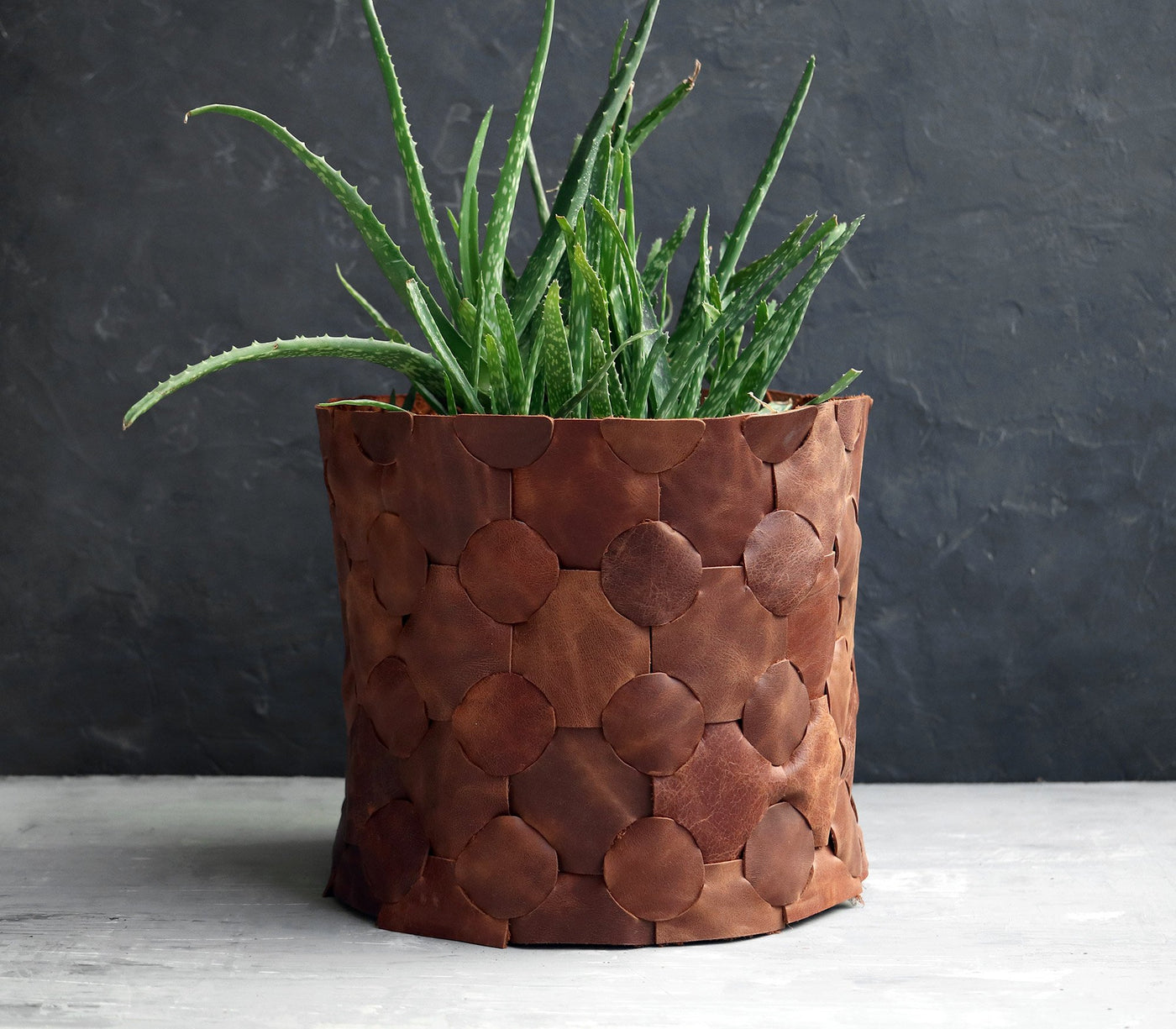 Knitted Leather Planter Cover