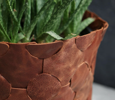 Knitted Leather Planter Cover