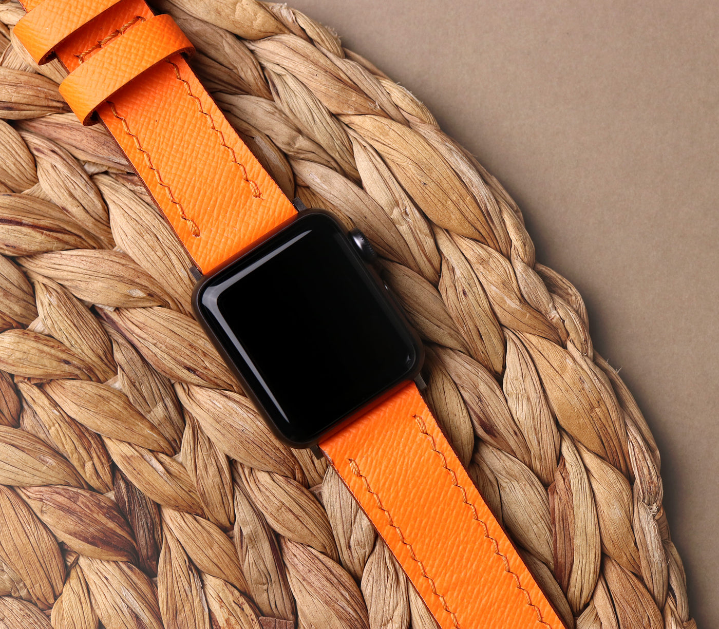 Custom Made Apple Watch Strap - Orange Saffiano