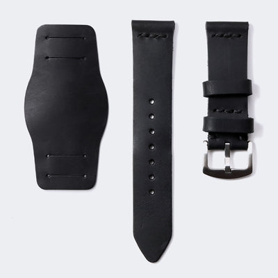 Leather Bund Watch Strap - Black