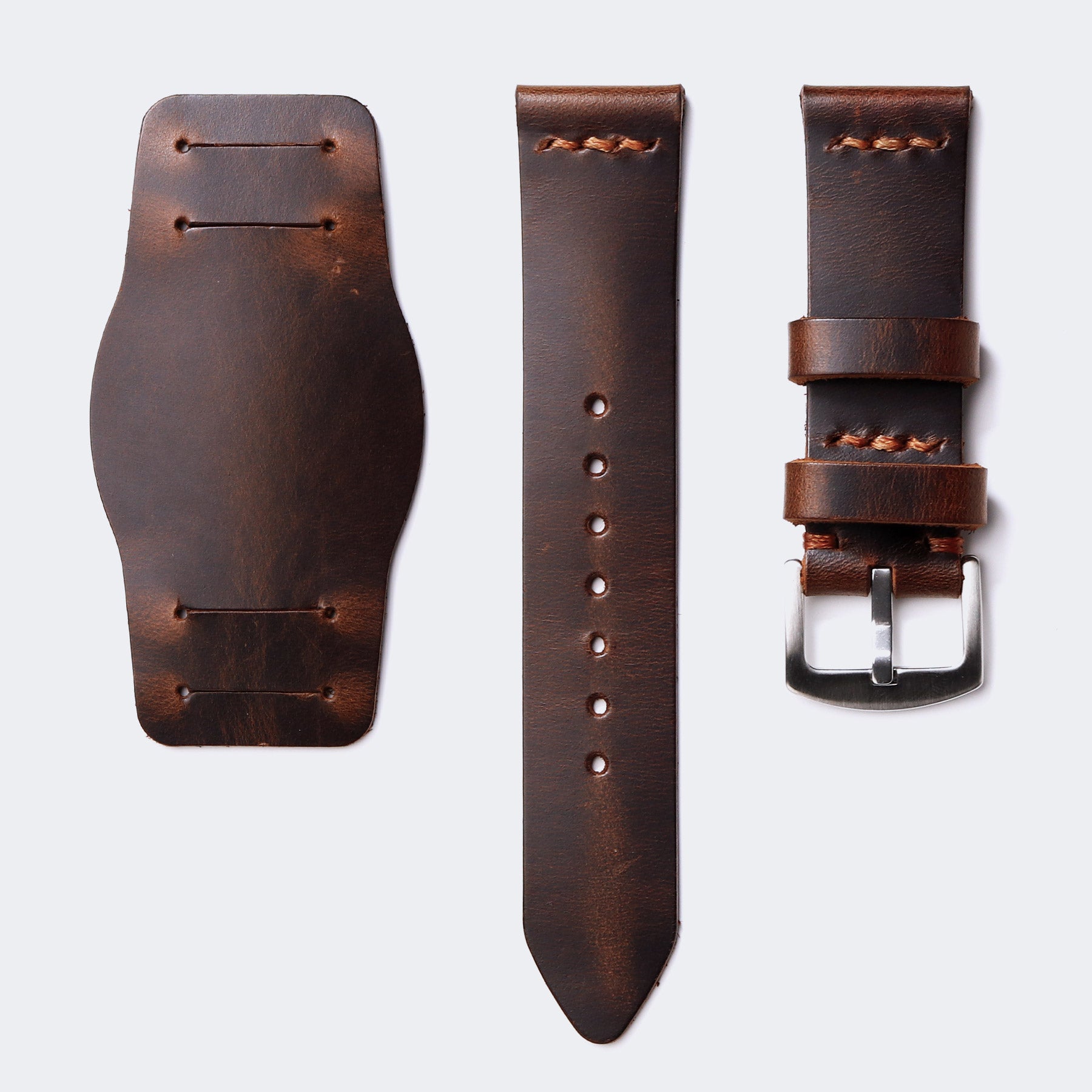 Leather Bund Watch Strap - Antique Brown – Roarcraft