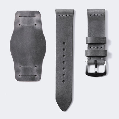 Leather Bund Watch Strap - Antique Gray
