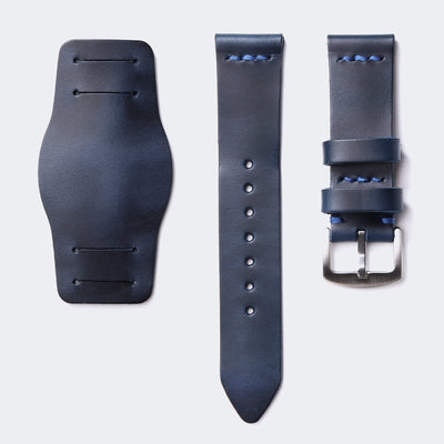 Leather Bund Watch Strap - Indigo Blue
